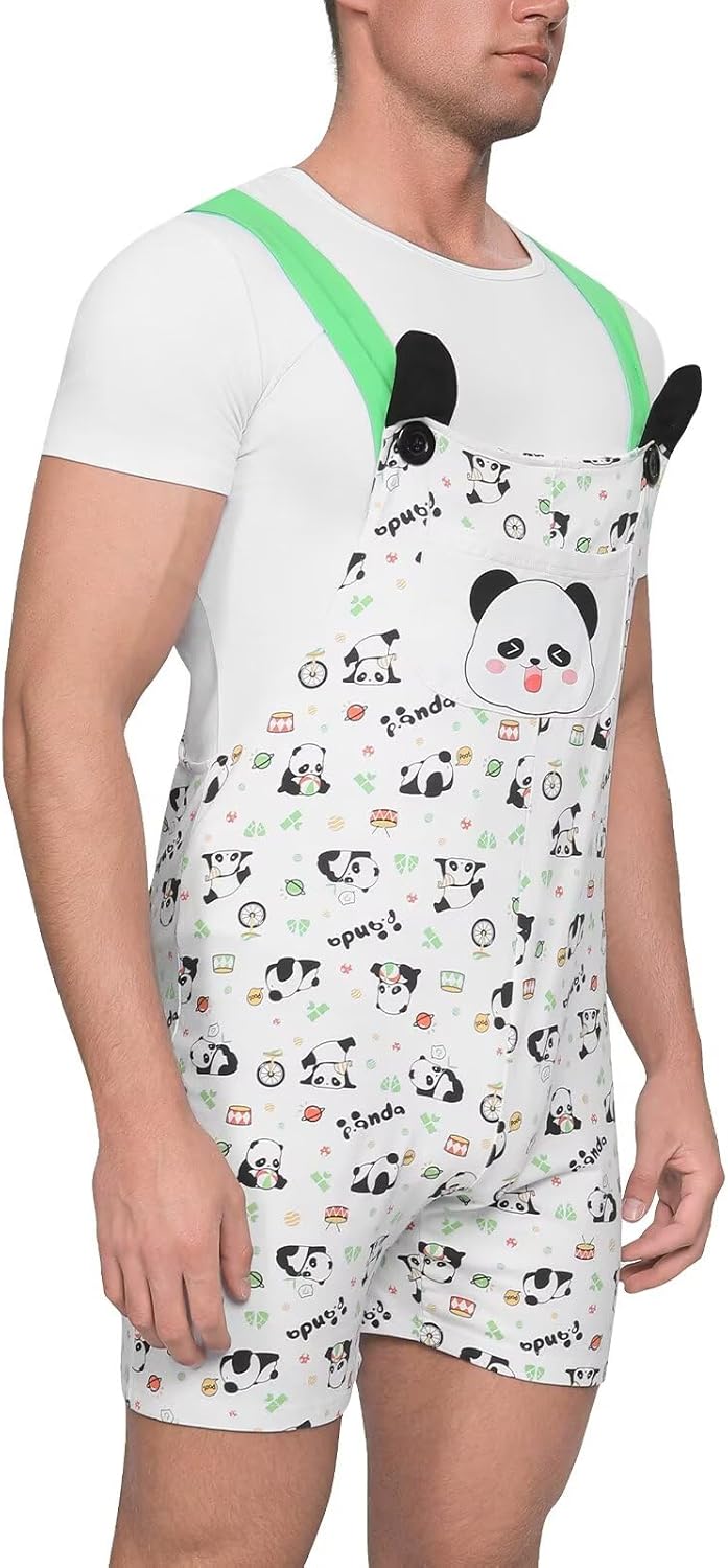 Landofgenie Adult Overalls Cotton Rompers Jumpsuit for Men Oversize Bib Shorts with Pocket - Image 6