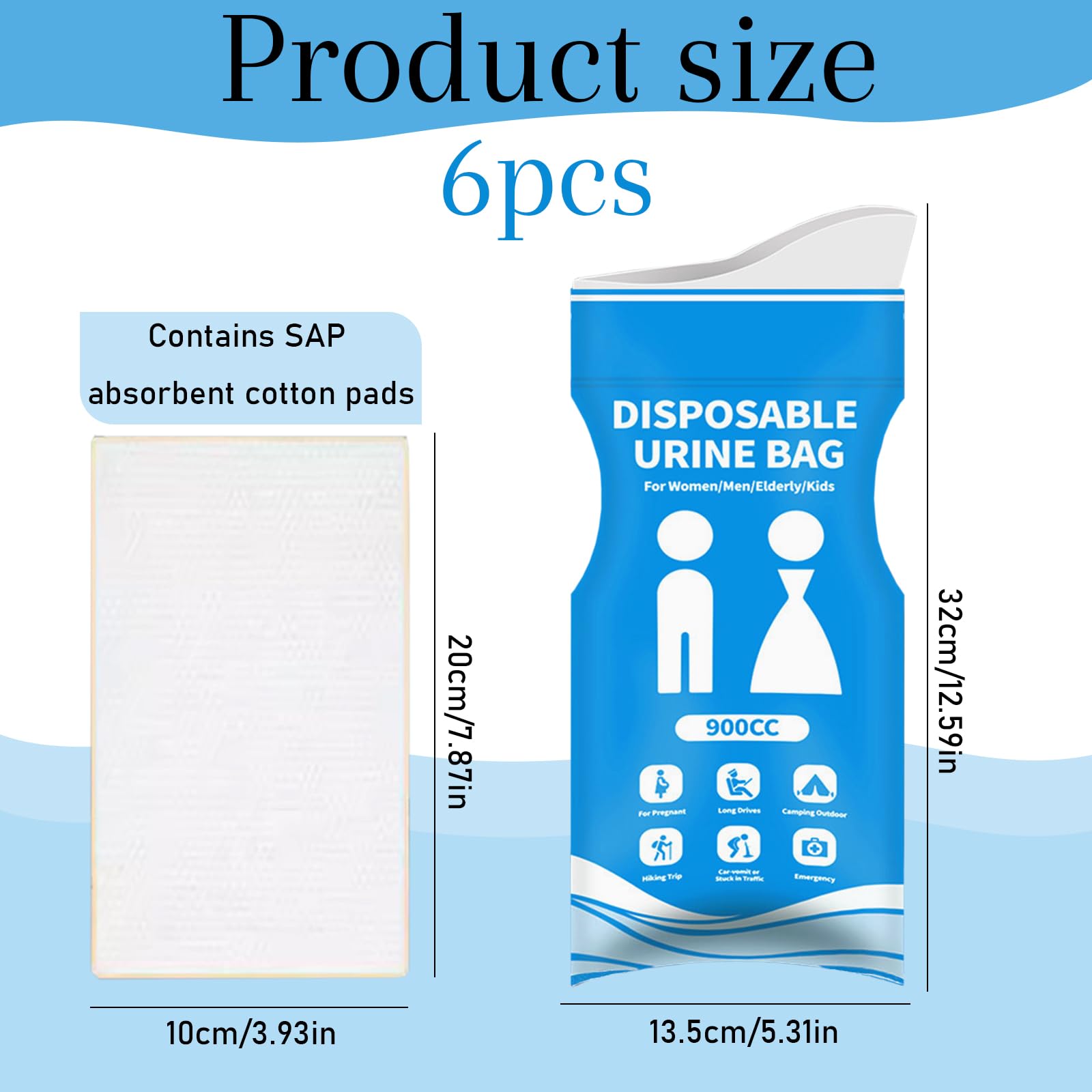 Urinoir Portable Femme - 6 Poches Jetables 900 Ml, Pour Camping, Voiture, Rando - Absorbant Et étanche