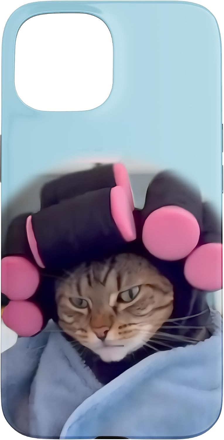 Cat With Rolos Thoughtful Viral Meme Internet Case for iPhone 15