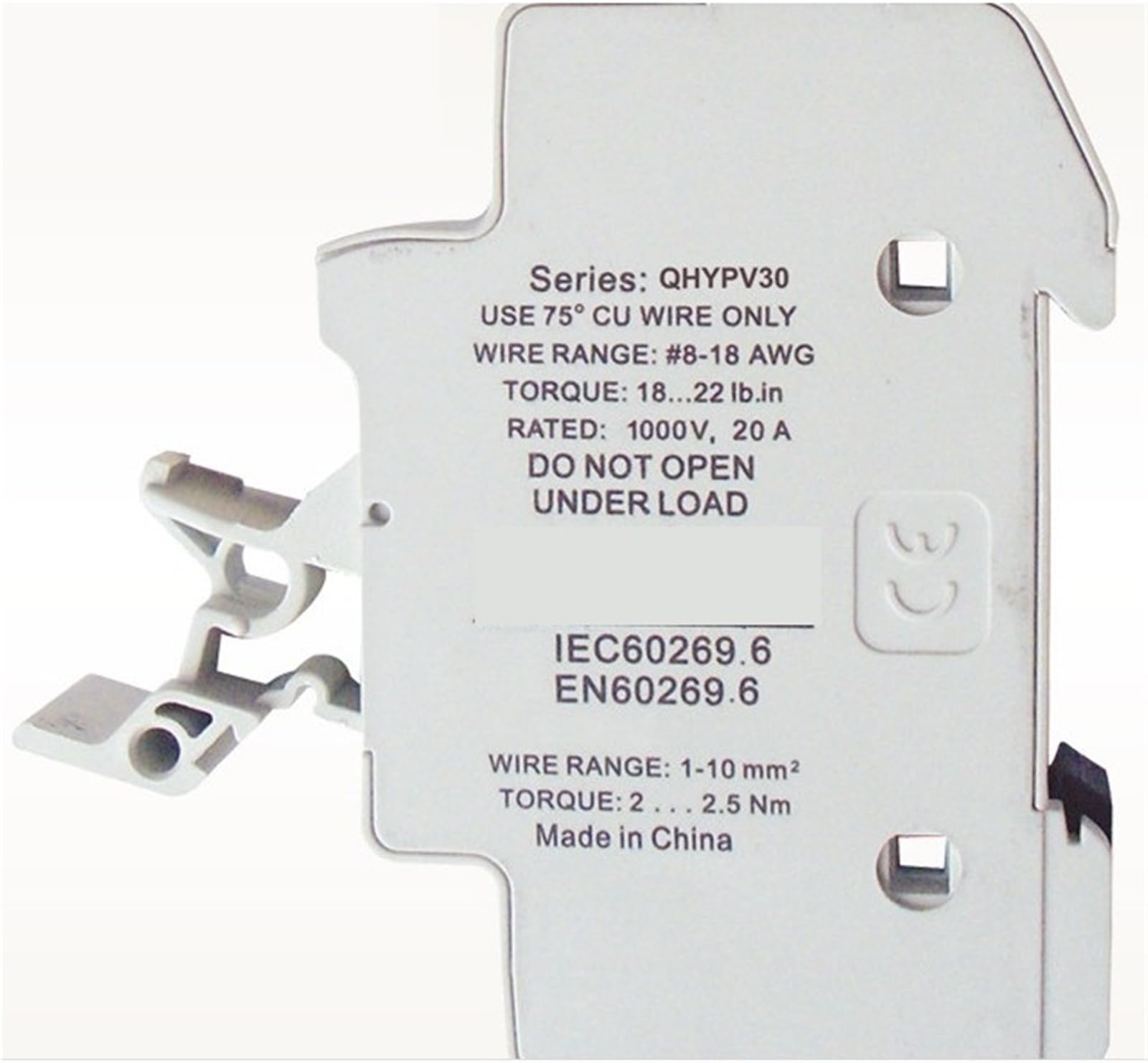 Fusibile fotovoltaico (scatola combinatrice speciale plug-in): QHYPV30 10A 1000Vdc 10KA 10 * 38 / Base: 12A 15A 20A 25A 30A 1000VDC