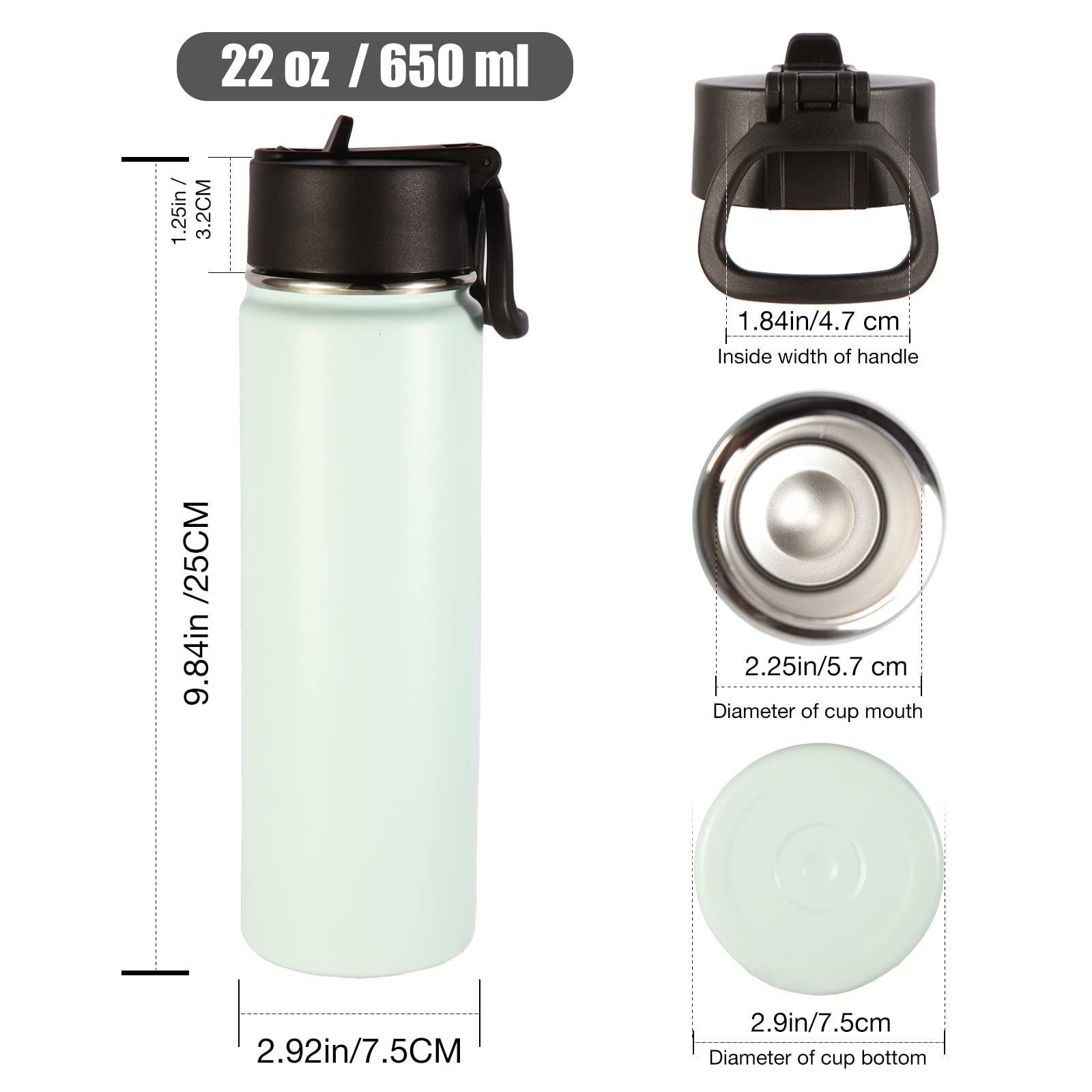 Volhoply 650ml Isolato Borraccia Termica con Cannuccia 4 Confezioni, Bottiglia in Acciaio Inox con Manico, Bottle a Doppia Parete, Bottiglie Sportive per Bambini,Scuola,Lavoro(Miscela,4 set)
