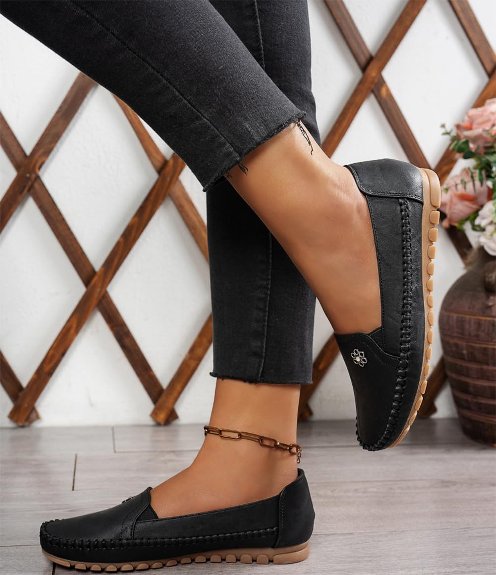Orthopädische Damen-Ledermokassins, leichte Flache Loafer im Vintage-Stil, Bequeme Freizeitschuhe für Büro und Freizeit