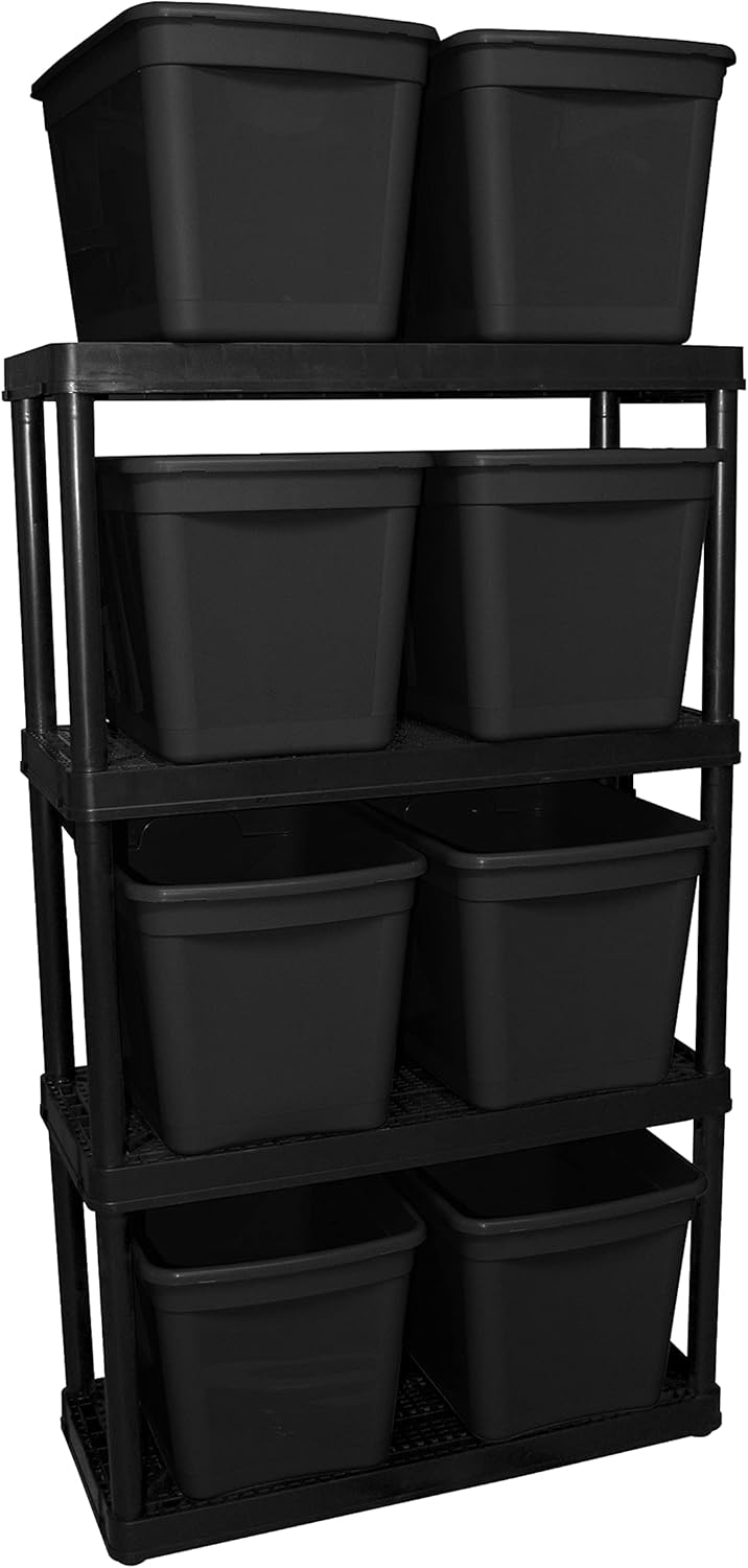Gracious Living 14" x 32" x 54.5" 4-Shelf Tier Resin Multi-Purpose Medium Duty Indoor Garage Storage Organizer Shelves, Black : Home & Kitchen