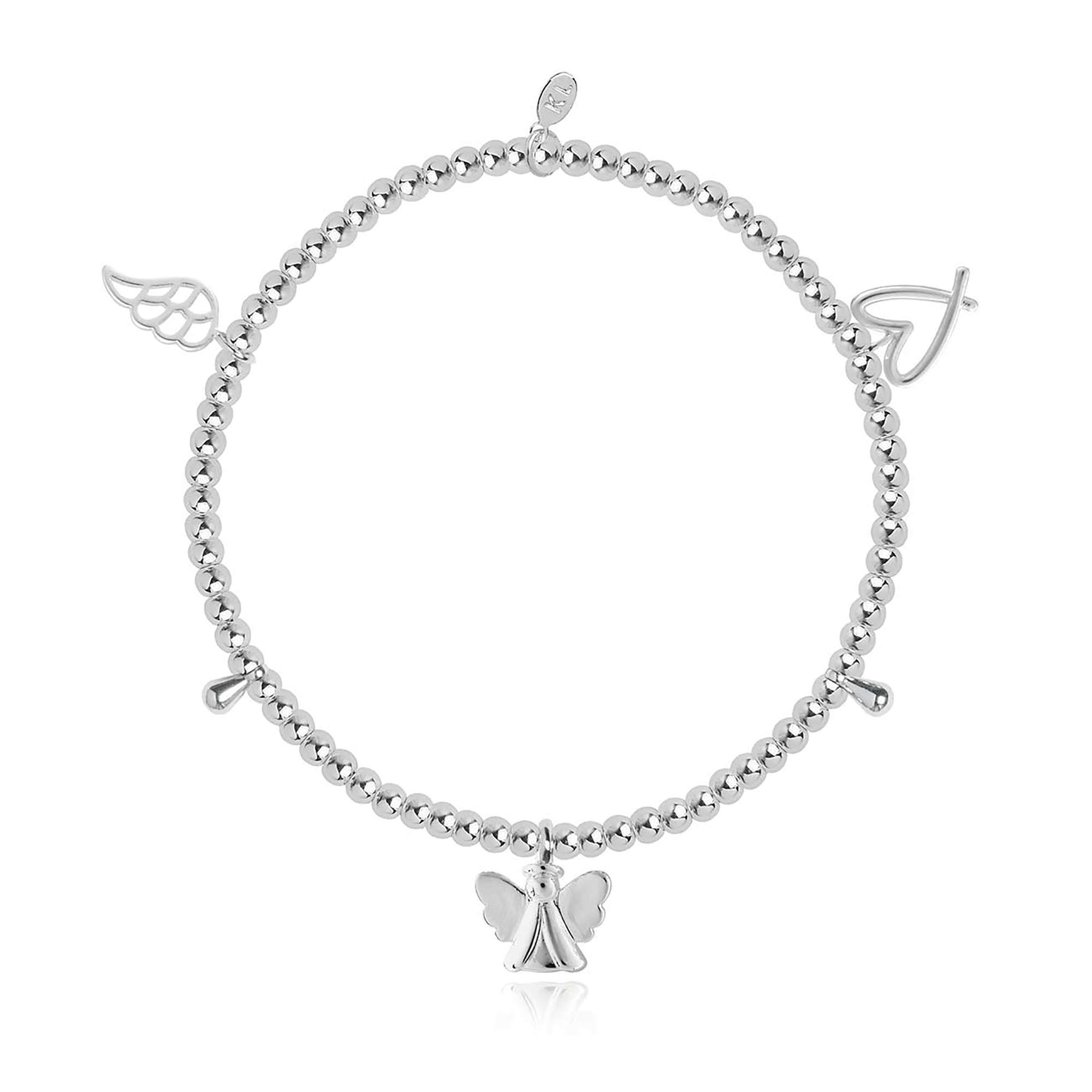KATIE LOXTON Life's a Charm Guardian Angel Womens Silver Plated Stretch Bangle Charm Bracelet