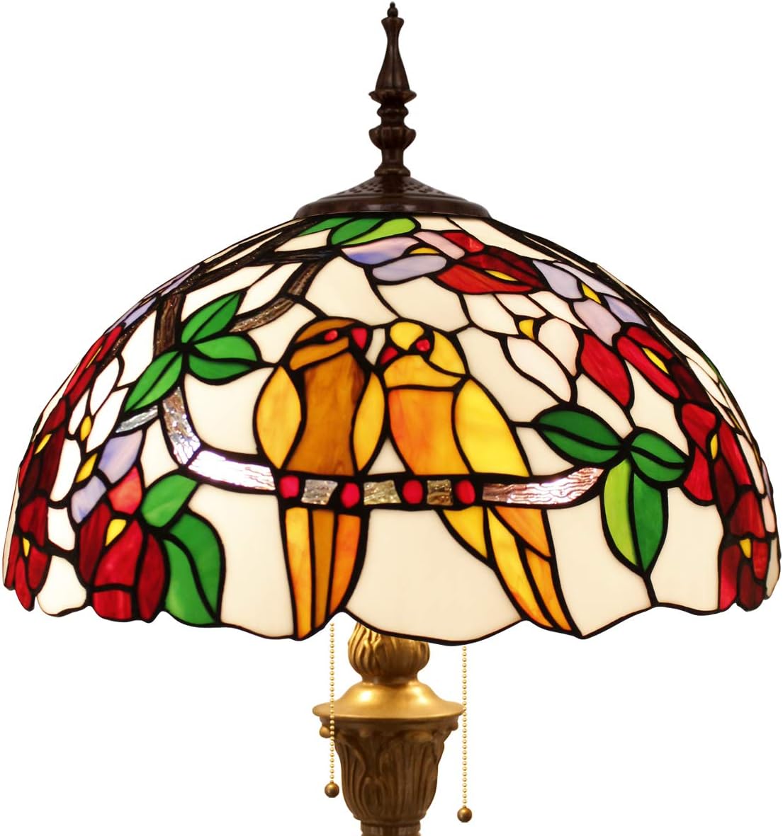 WERFACTORY Tiffany Floor Lamp Double Tropical Birds Stained Glass Standing Reading Light 16X16X64 Inches Antique Pole Corner Lamp Decor Bedroom Living Room Home Office S803 Series