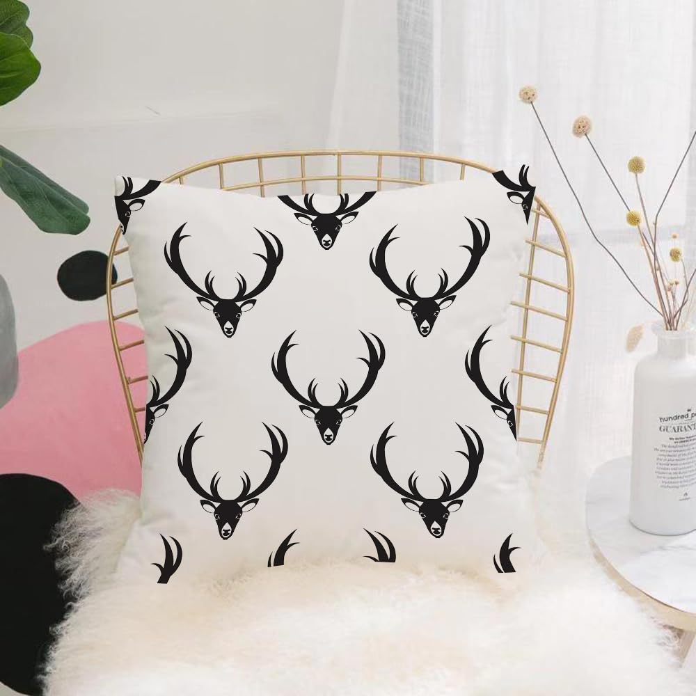 Hyosxw Pattern With Deer Head. Black And White Patt - A4 Cushion Cover,Throw Pillow Case Home Decorative For Living Room Bedroom Sofa Chair 18X18 Inch,Pattern With Deer Head. Black And White Pattern For Fabric Paper Book Cover Gre,Pillowcase 45X45cm