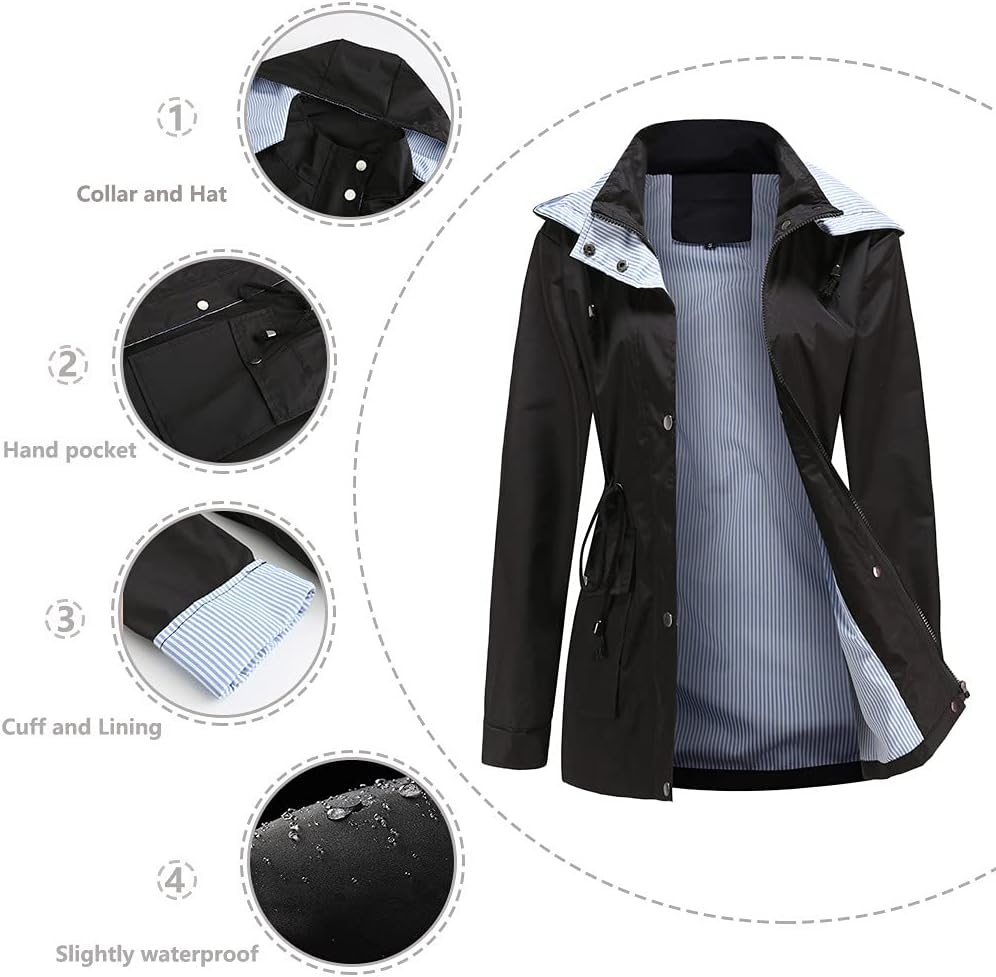 Waterproof Jackets for Women Hooded Rain Coats Ladies Coat Outdoor Jacket for Walking Camping Hiking Cycling