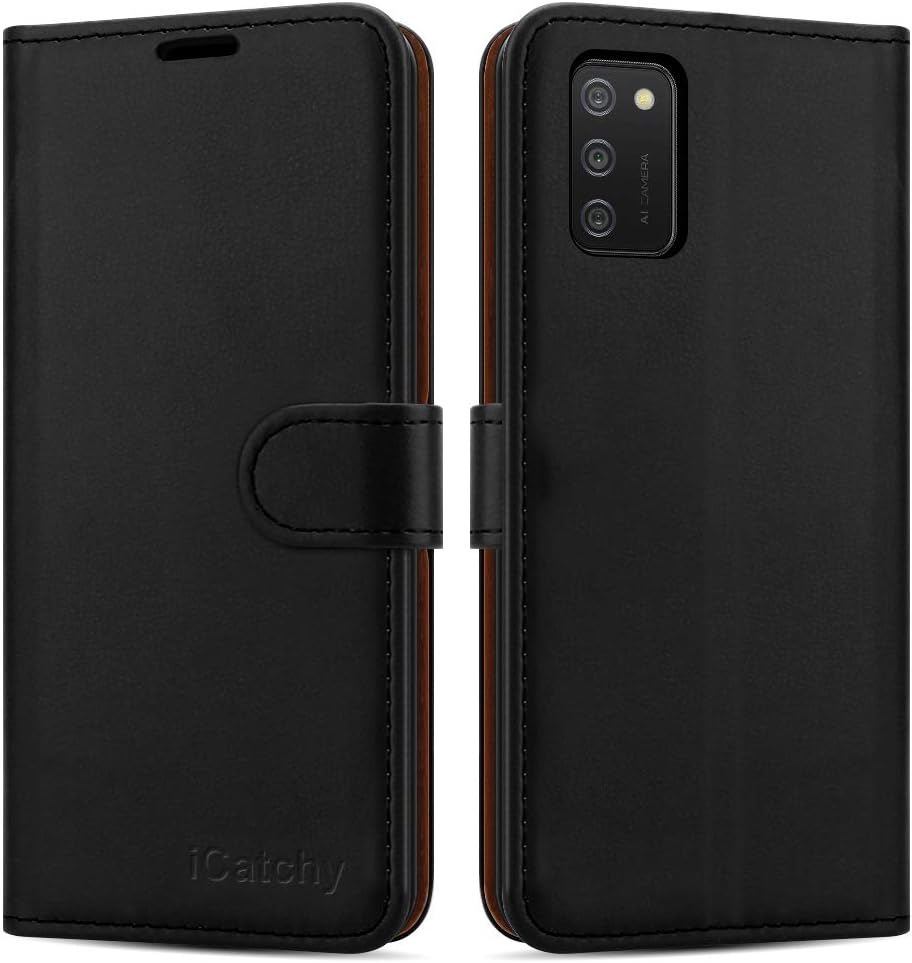 iCatchy for Samsung Galaxy A02S Case Leather Wallet Book Flip Folio Stand View Cover with Card Slots Compatible with Galaxy A02S (6.5'') Phone Case (Black)