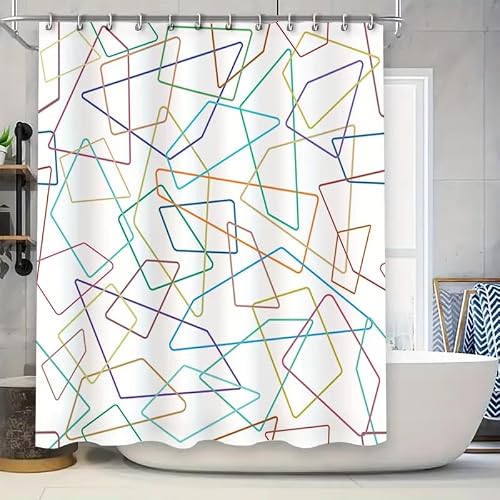 KELAIMI Colorful Geometric Memphis Style Shower Curtain,Artistic Aesthetic Bathroom Curtain,Waterproof Washable Bathtub Curtains with Hooks White 180X180Cm