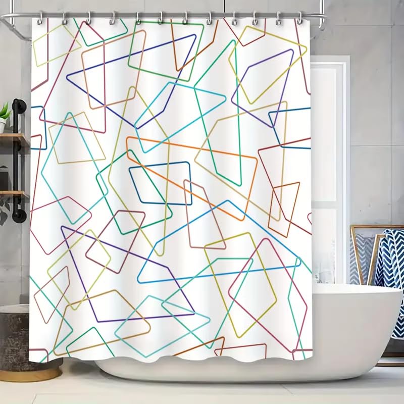 Rideau de douche 150x180 géométrique coloré style Memphis imperméable