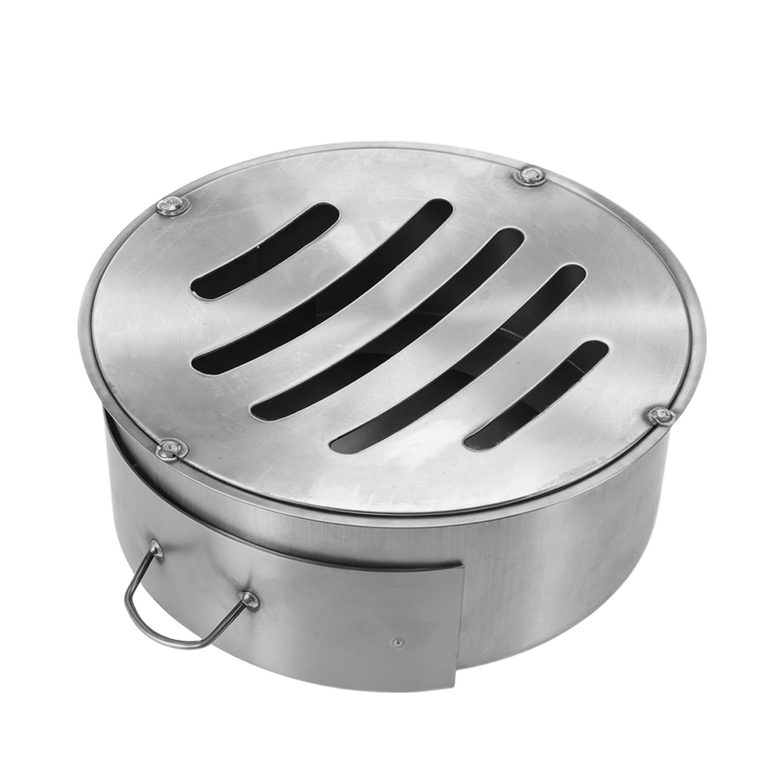 STOBAZA Runder Aschekasten aus Eisen für Ländlichen Holzofen mit Verbesserter Ofeneffizienz und Universeller Passform zum Kochen und Heizen in Silber