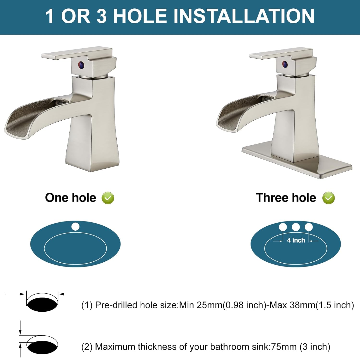 Midanya Grifo De Baño De Cascada Negro Mate Con Mango Dorado Pulido