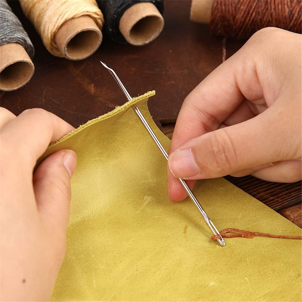HIONJIN Leather Craft Tools Kit Waxed Thread Needles Bone Folder Wooden Handle Awl Hand Sewing Leather Craft Making Tools Set