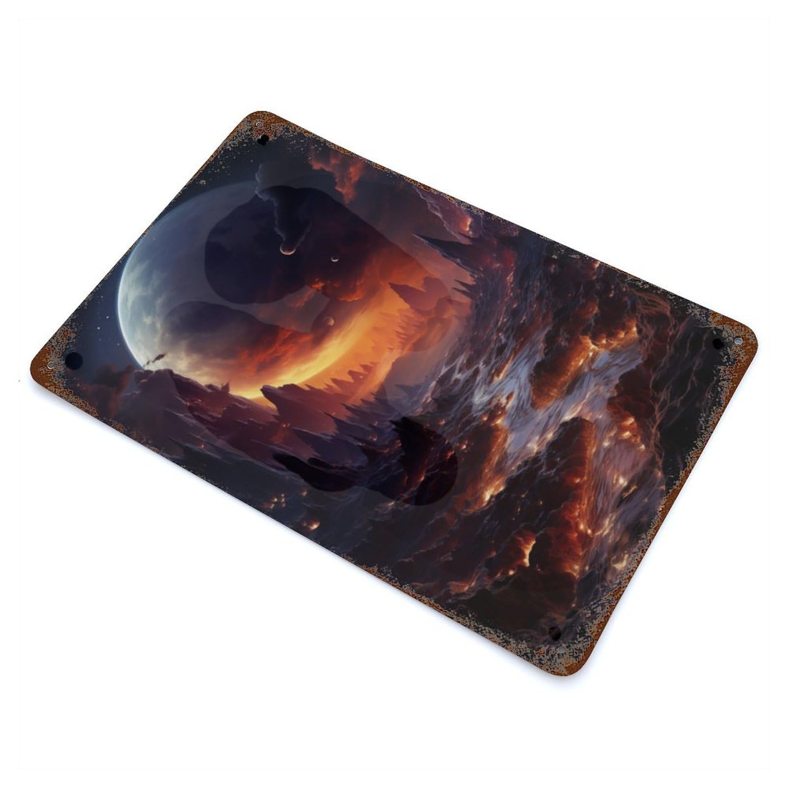 Fiery Alien Planet Rusty Metal Tin Sign 11.8"x7.9", Industrial Home Decor for Garage, Pub Or Kitchen