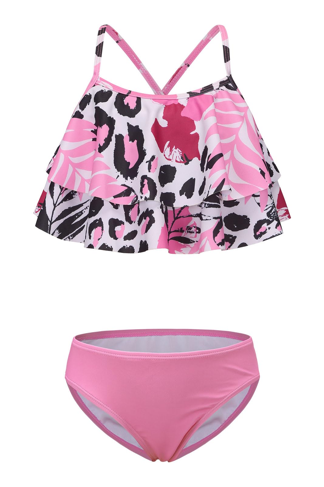 Girls Bikini Swimsuits Two Piece Bathing Suit Set for Girls Double Ruffle Hawaiian Swimwear Set