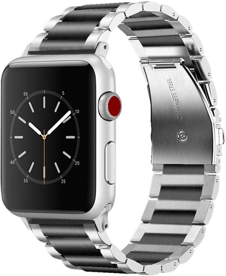 Compatible with Apple Watch, Band for iWatch Series 5 4 3 2 1 Stainless Steel Fashion Jewelry Replacement Dressy Bracelet 38mm 42mm Smart Watch Accessories (SS002-Black, 42MM)