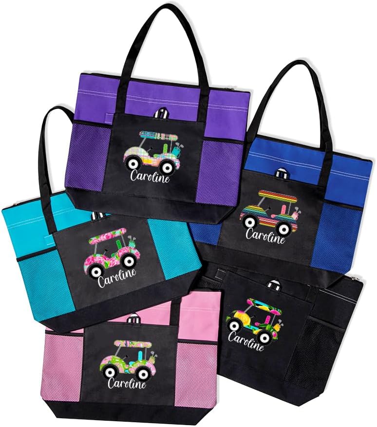 BYFDIY Custom Golf Tote Bag Zipper Personalized Name Golf Cart Tote Bag Handbag for Mother Sports Travel Golfer Gifts for Women Size 17.7"×13.4"×3.93"