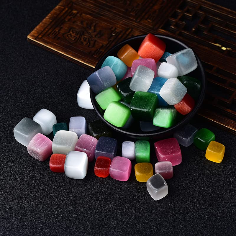 FUERLI 10 Piezas de Cubo Natural Pulido Piedra caída Grava Piedras de Cristal cuadradas decoración de pecera jardín Piedra Preciosa PEIQIYIN (Color : Rainbow Cat Eye)