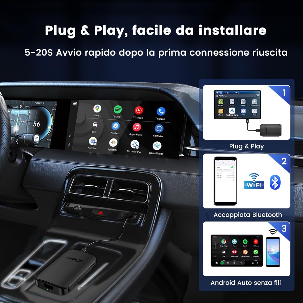CarlinKit adattatore Android auto wireless，connessione wireless vera, basta plug and play