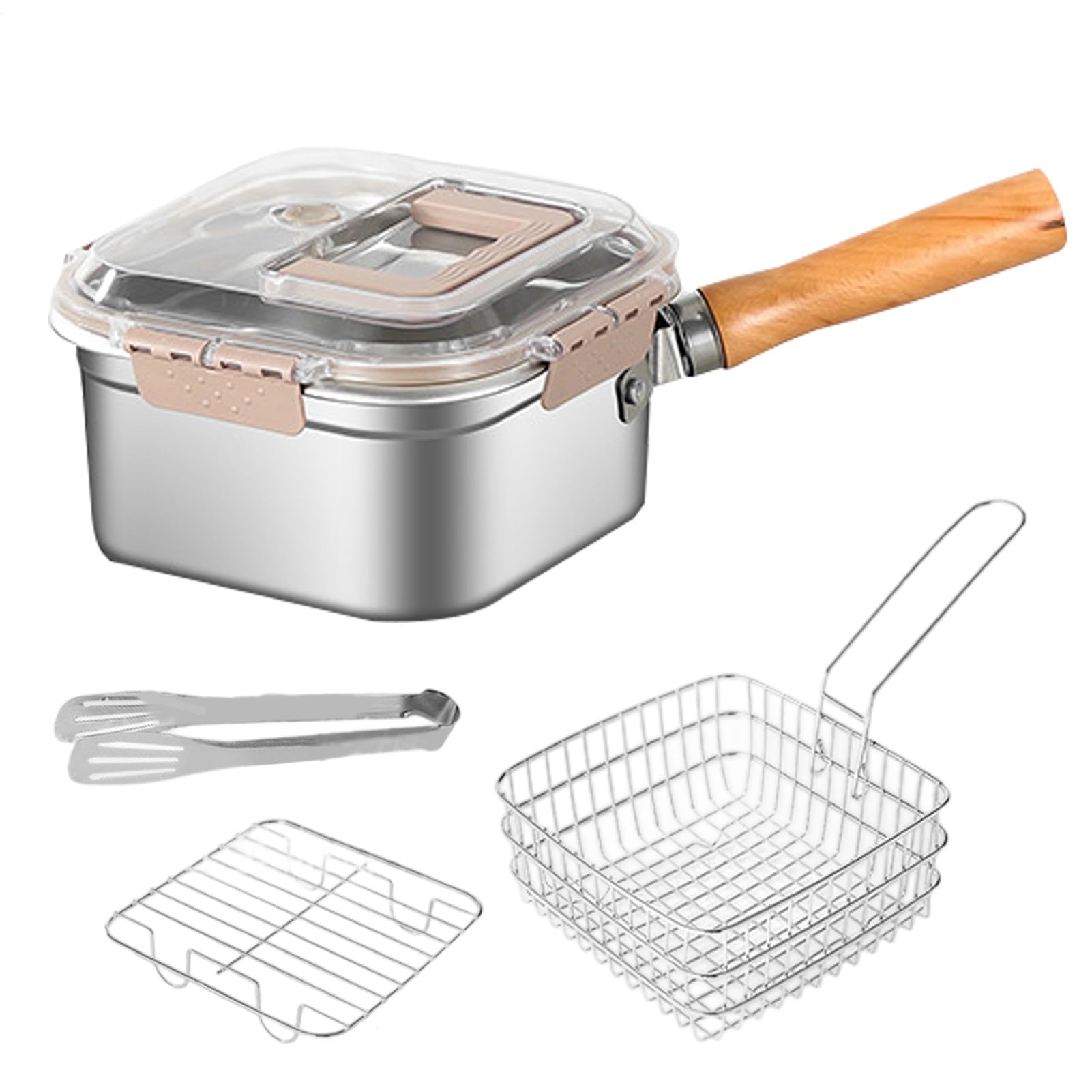Yidueace Freidora Profunda, Sartén Freidora con Colador, Juego Antiderrames y Antiadherente para Cocina, Exteriores, Viajes, Senderismo, Acampada y Playa