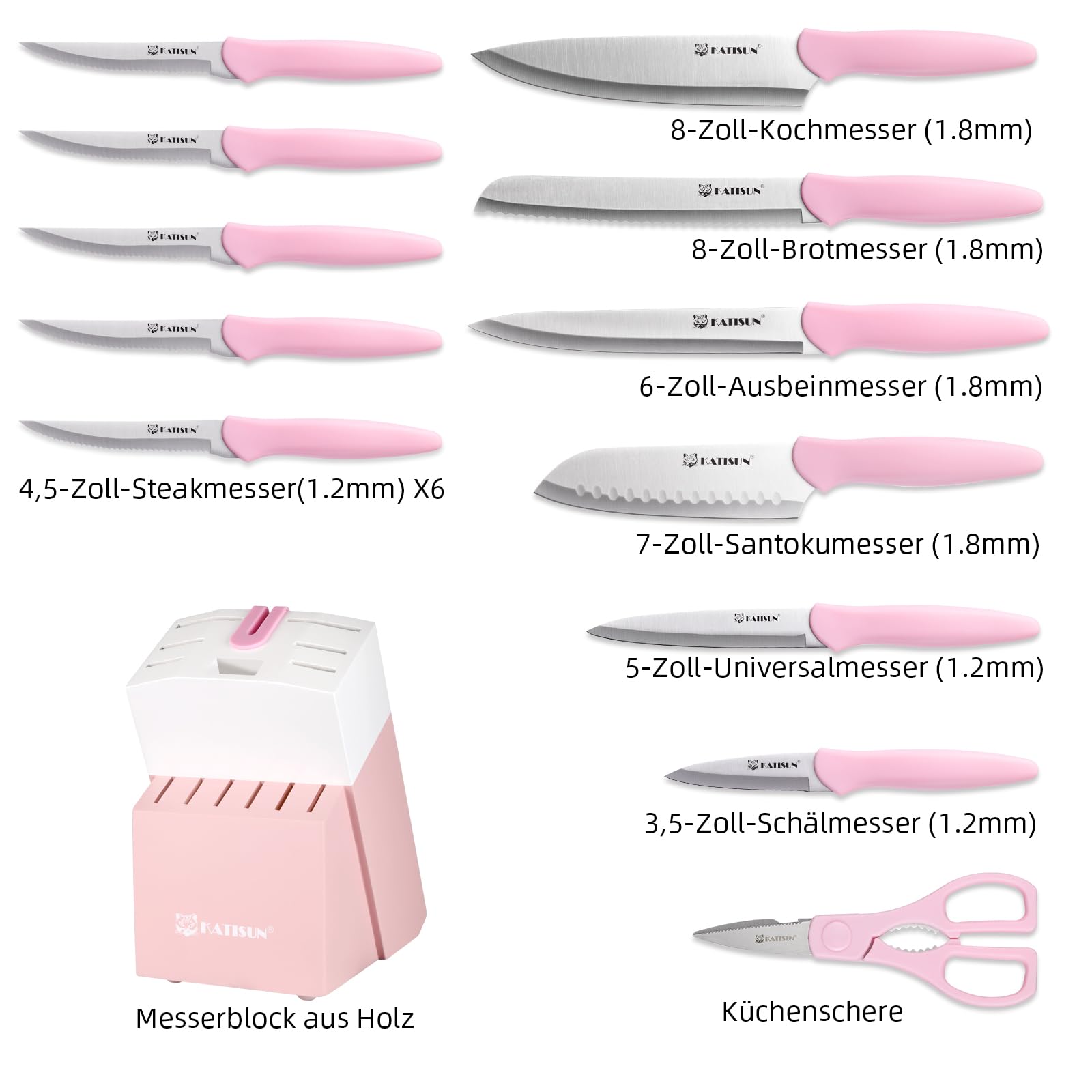 C15PK-EU Messerset-15-teiliges Küchenmesserset mit Messerblock und integriertem Messerschärfer