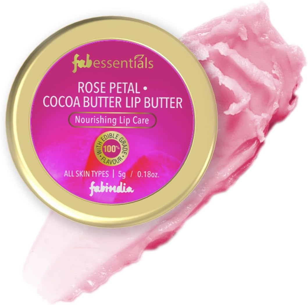 Rose Petal Cocoa Butter Lip Butter - 5gm | Coconut Oil & Shea Butter Lip Balm | No Artificial Fragrance | Instant Light Weight Lip Moisturisation Balm | Lip Balm For Dry & Chapped Lips
