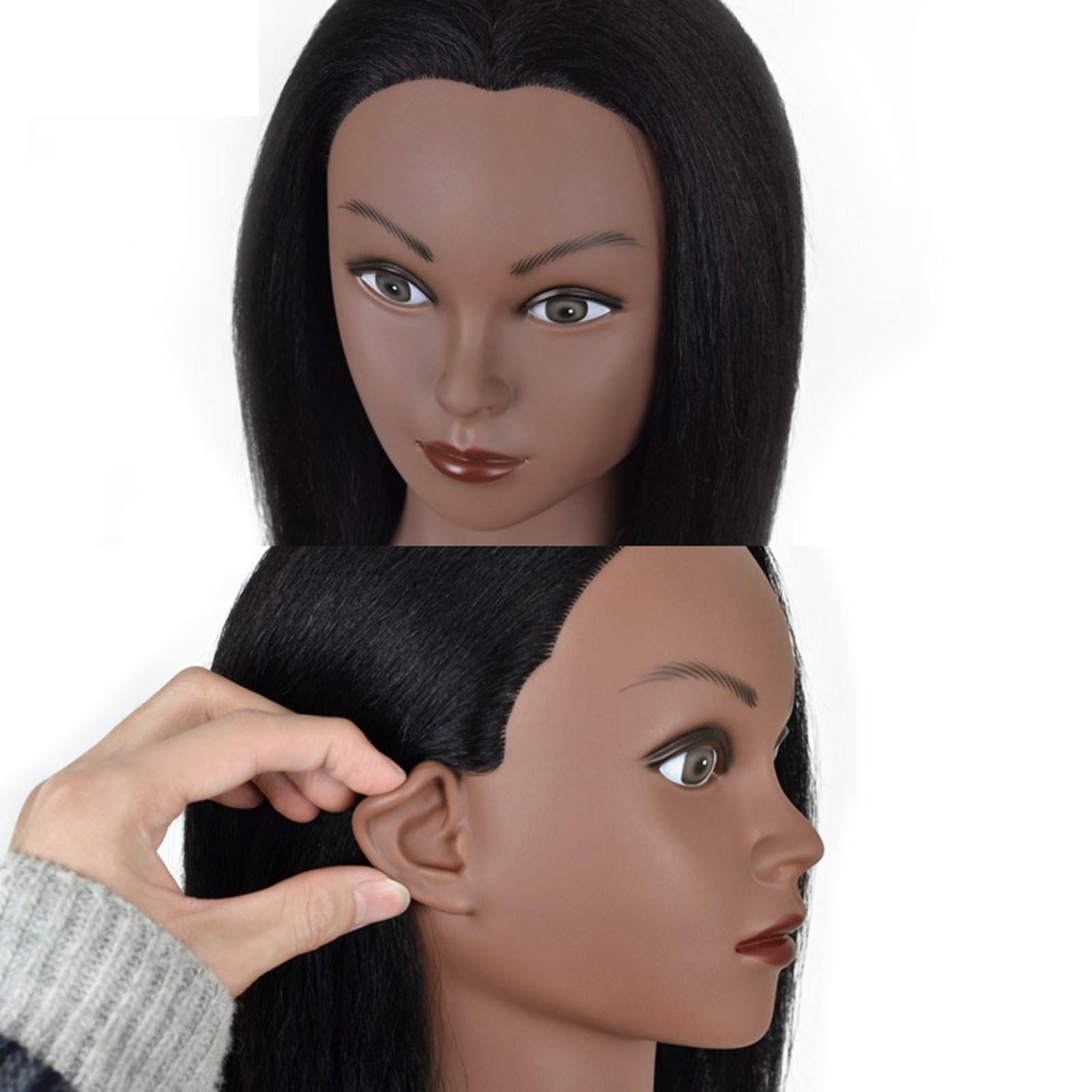 Praktischer Haarstyling-Puppenkopf mit stabiler Klemme für Training Mannequin Friseur 40,6 cm Hellschwarz