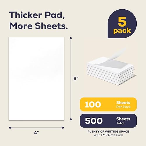 Miniatura 2 de FMP Brands Paquete de 5 blocs de notas de 4 x 6, 100 hojas por bloc de notas, bloc de notas en blanco, bloc de notas blanco para servidor, bloc de