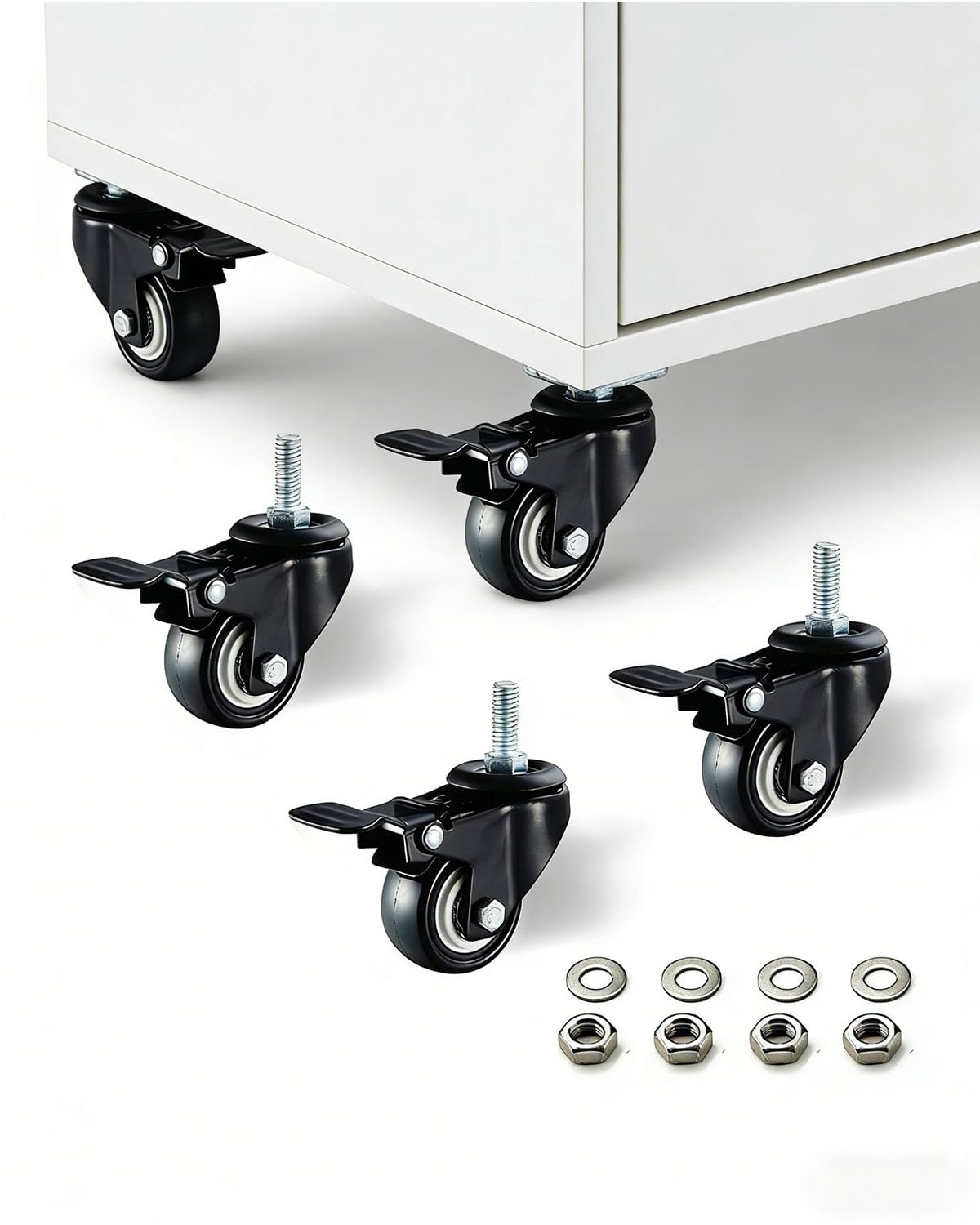 Schwerlast-Lenkrolle mit 3,8 cm Gewindestange, M8 x 25 Mutternabstandshalter, für Einkaufswagen, Werkbänke und Möbel (mit Bremse, 4)
