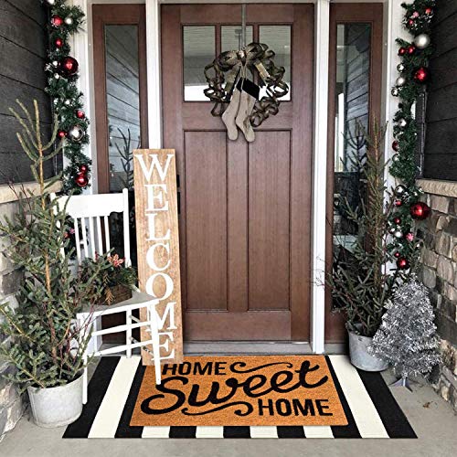 Outdoor Rug Runner Doormat 2'X3'+2'X4.3' , Collive Cotton Woven Porch Rug Farmhouse Black Black Small Boho Outdoor Indoor Rugs, Boho Bathroom Rug For Porch Layered Kitchen Bathroom Laundry Room #TOP5