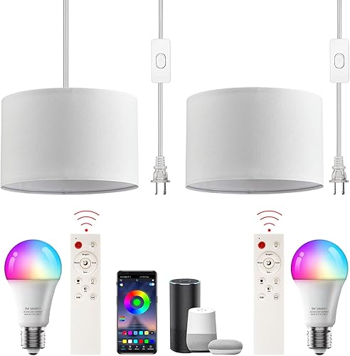 Miniatura 9 de Lámpara colgante enchufable, lámpara colgante con bombilla inteligente RGB, luces colgantes con cable enchufable, luces colgantes para dormitorio,