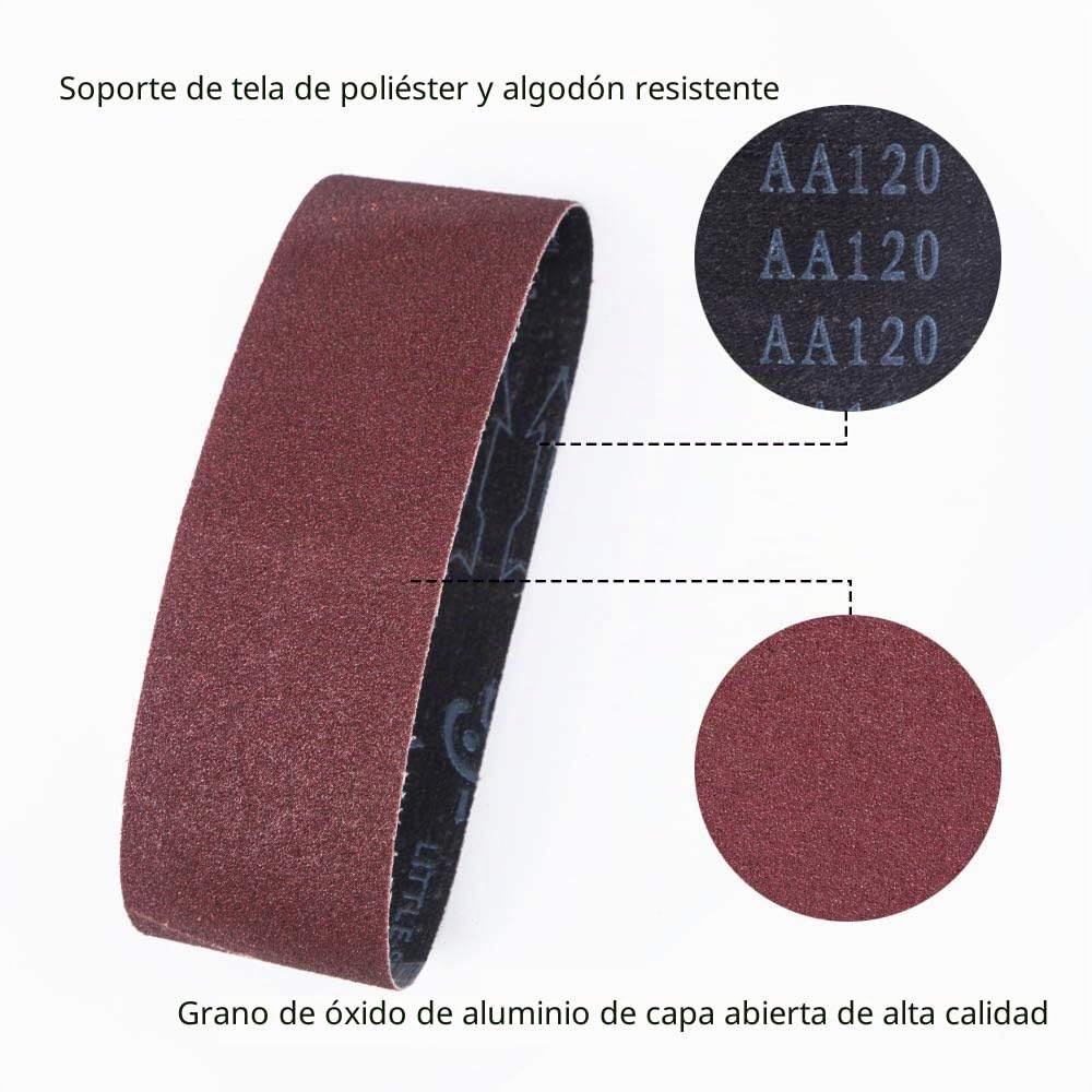 STEBRUAM Bandas de Lija 75 x 457 mm,Banda Abrasiva 3 x grano 80/120/150/240/400 para Lijadora de Banda,para Quitar el Polvo, Quitar la Pintura y Pulir(15 piezas)
