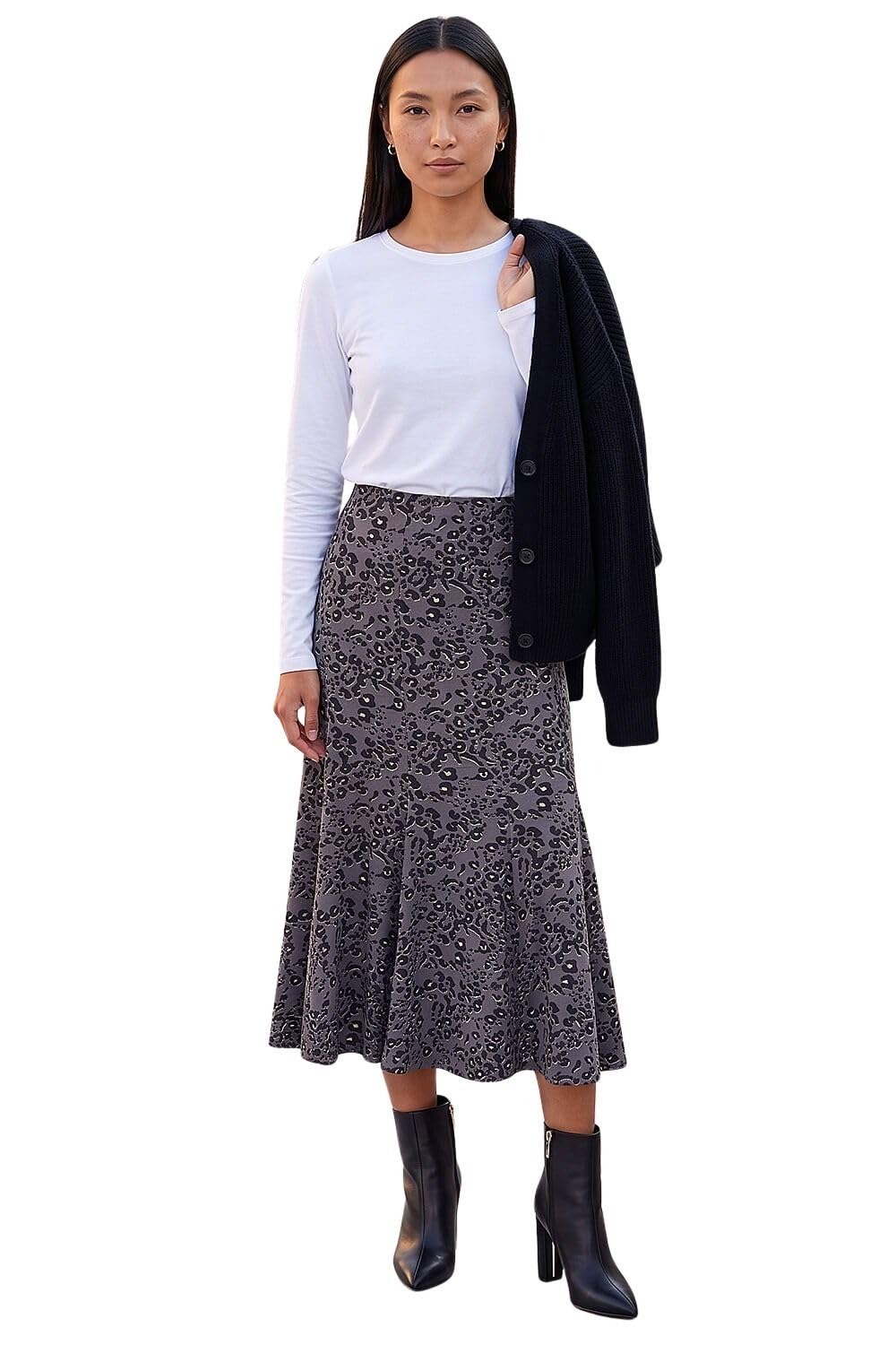Roman Women's Grey Animal Print Panelled Skirt Size 14