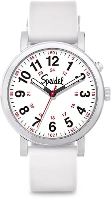Speidel Glow Scrub WatchTM, Electroluminescent Nurse Doctors Medical Professionals Students Men Women Unisex Easy Read Dial Military Time Second Hand, Silicone Band, Water Resistant-White