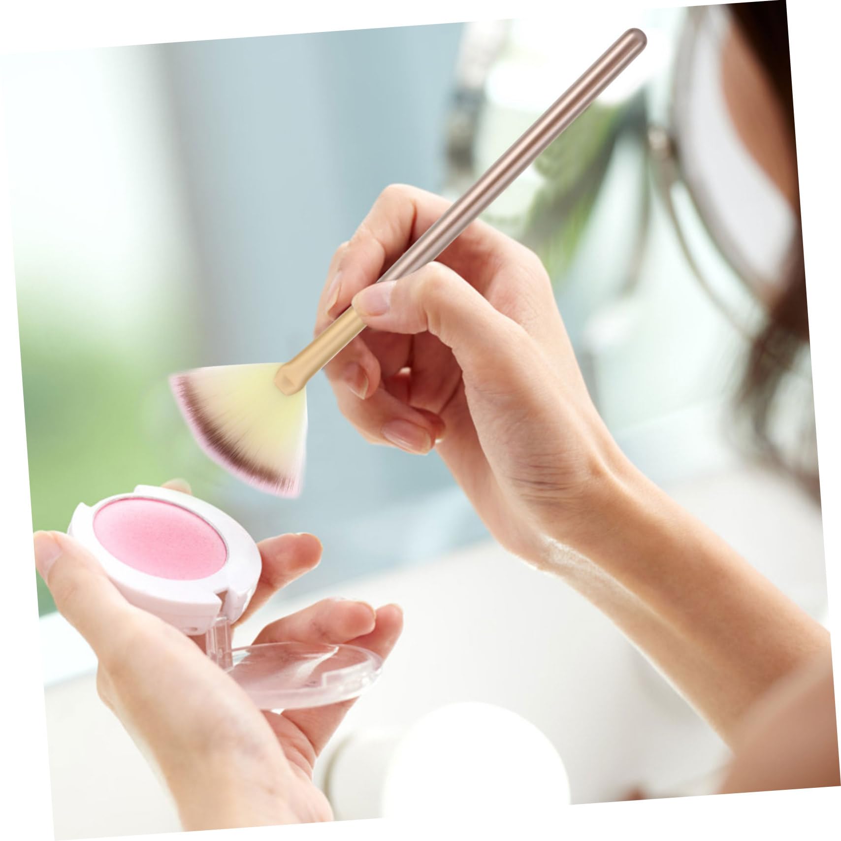 Beavorty 27piezas Pinceles De Maquillaje Forma De Abanico Cepillo Para Iluminador y Rubor Herramientas De Maquillaje Suaves y Fáciles De Limpiar