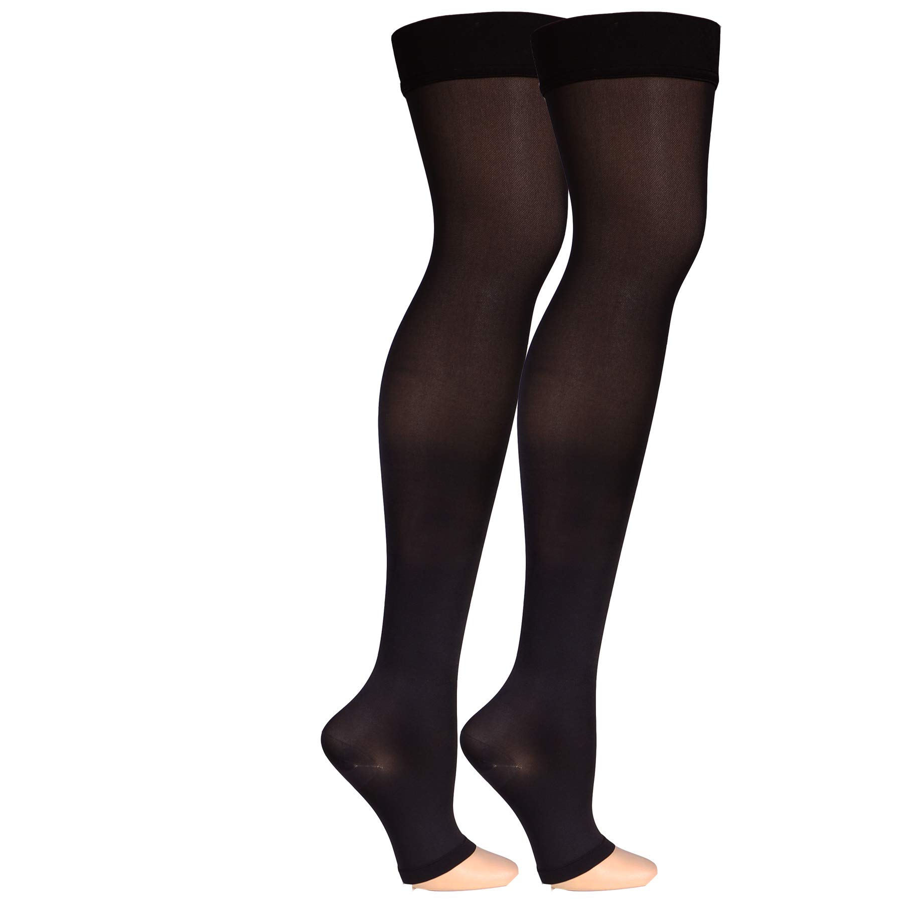 Truform 20 – 30 mmHg medias de compresión de alta del muslo, abierto en los dedos de la mujer, L, Negro, 1