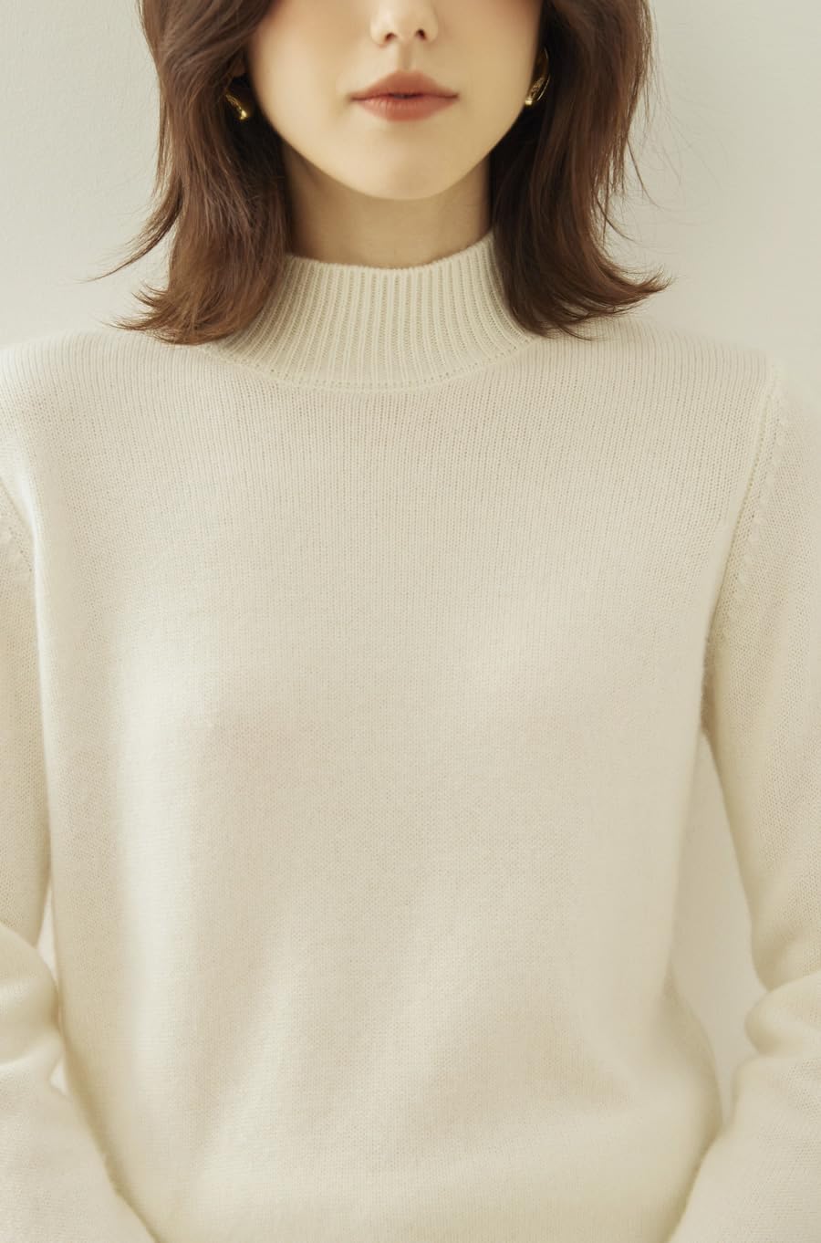 DISSA RMS3371 - Maglione da donna in cashmere con colletto alto, a maniche lunghe, in lana di cachemire tinta unita, sottile