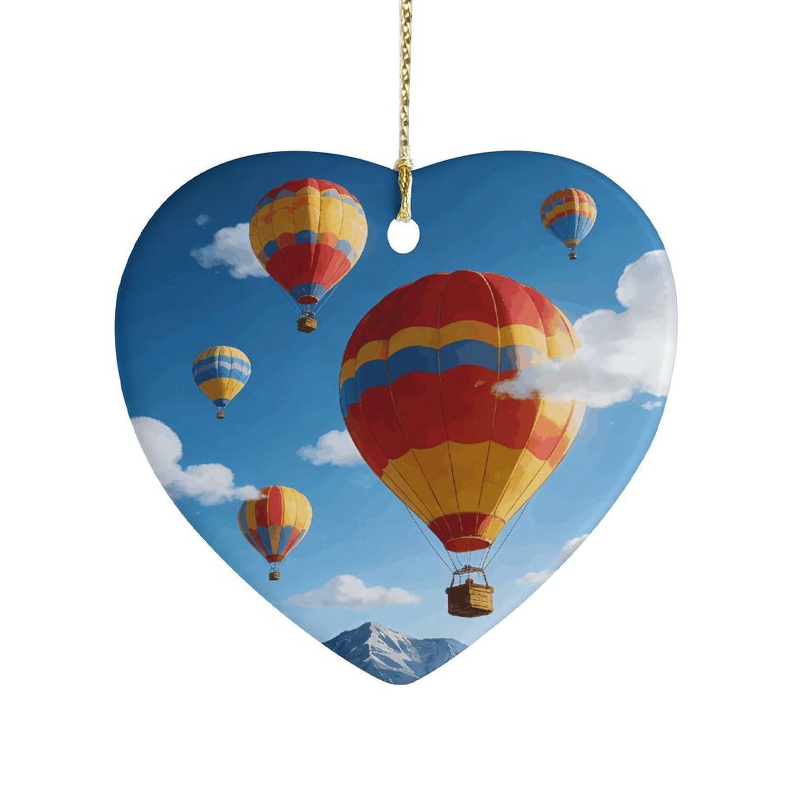 Khauerbc Style Balloon Adventureheart Shaped Ceramic Ornament With String,Ceramic Ornament,Two-Sided Printed For Christmas Tree And Holiday Decoration