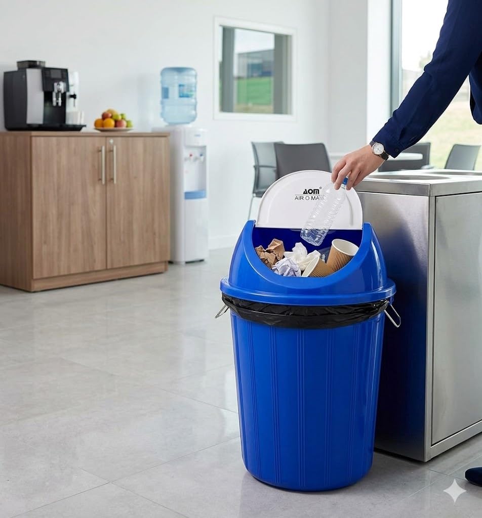 AIR O MATIC 10 LTR Round Unbreakable Swing Lid Garbage Waste Dustbin,Plastic, Red 2