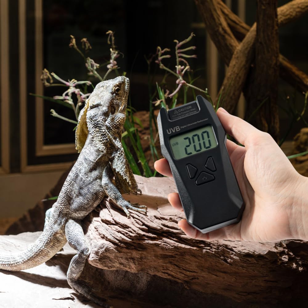 DONGKER Medidor de índice UVB, sonda reversible, radiómetro digital de mano con función de registro de datos para pruebas ambientales de reptiles