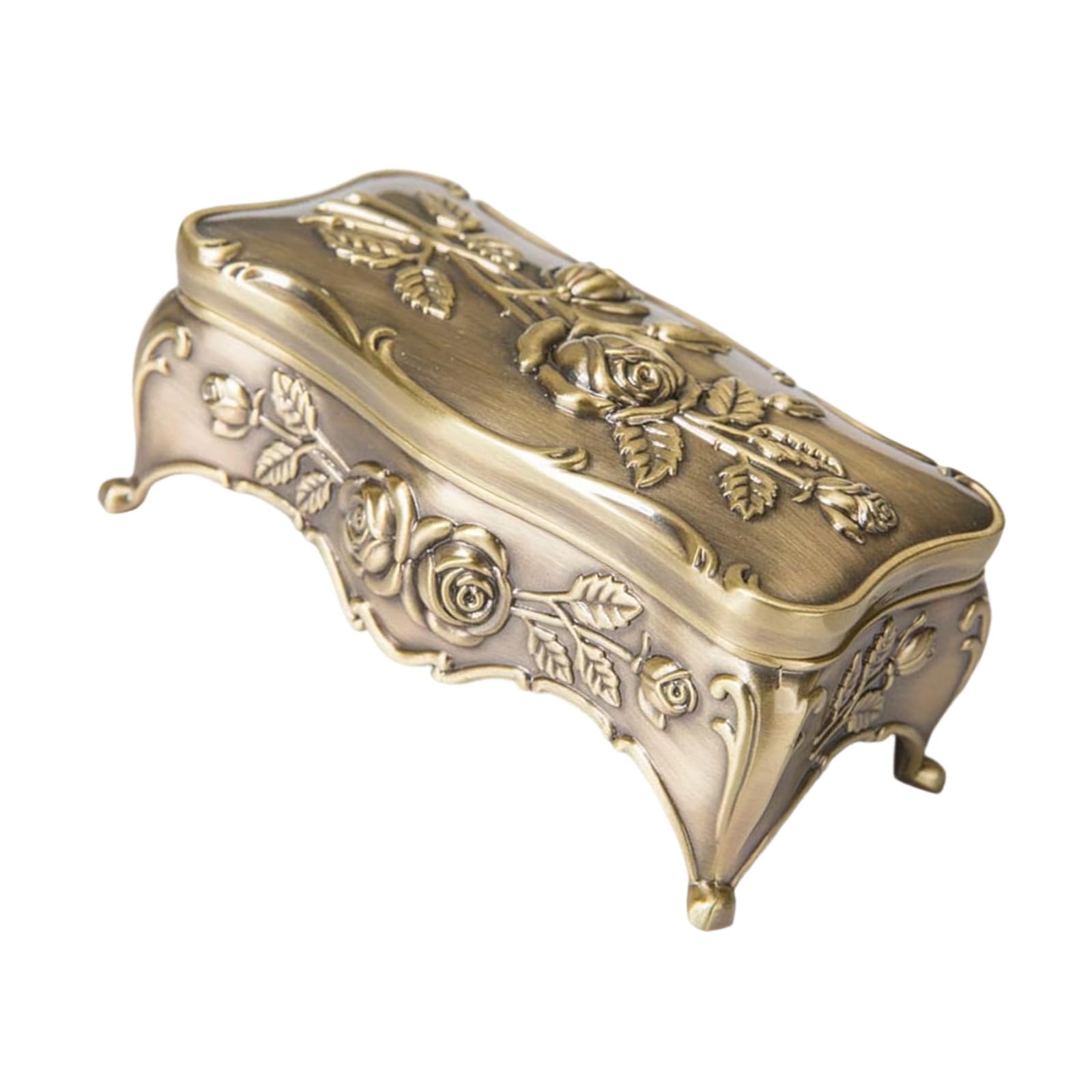 FGDTREE Handcraft Vintage Inspired Metal Storage Box with Intricate Floral Designs for Women Retro Jewelry Storage Case