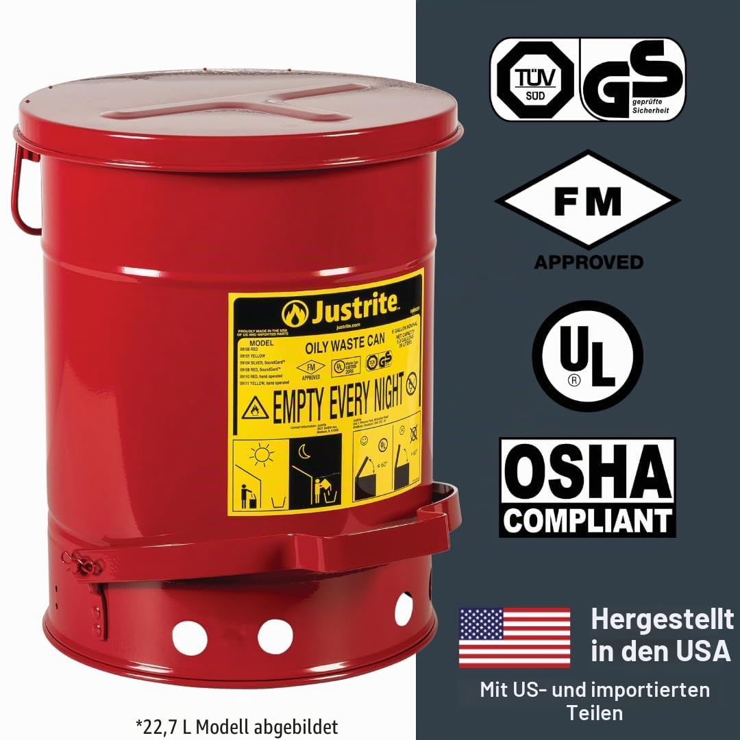 Justrite 900 Öl-Entsorgungsbehälter 30.2cm x 40.3cm Rot