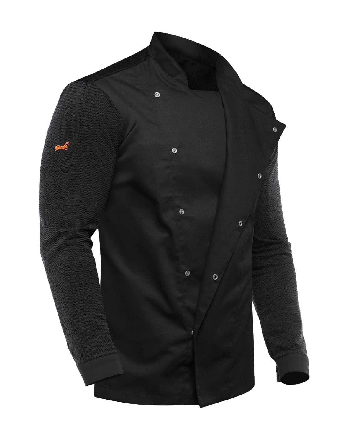 Strongant Men's Black / Dry Touch Mesh Back Chef's Jacket Slim Fit Stretch Bw With Press Studs, Bakers Jacket - Long Sleeve - Grey White, S