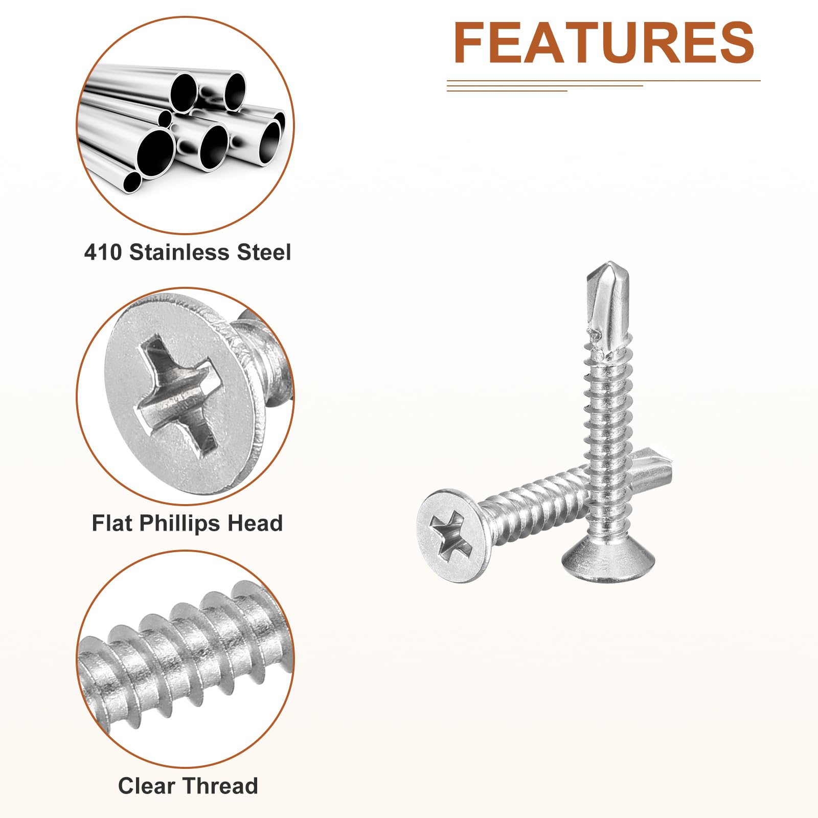 DTGN 100Pcs ST4.8x32mm Self Drilling Screws, 410 Stainless Steel Flat Head Phillips Sheet Metal Screw - Image 4