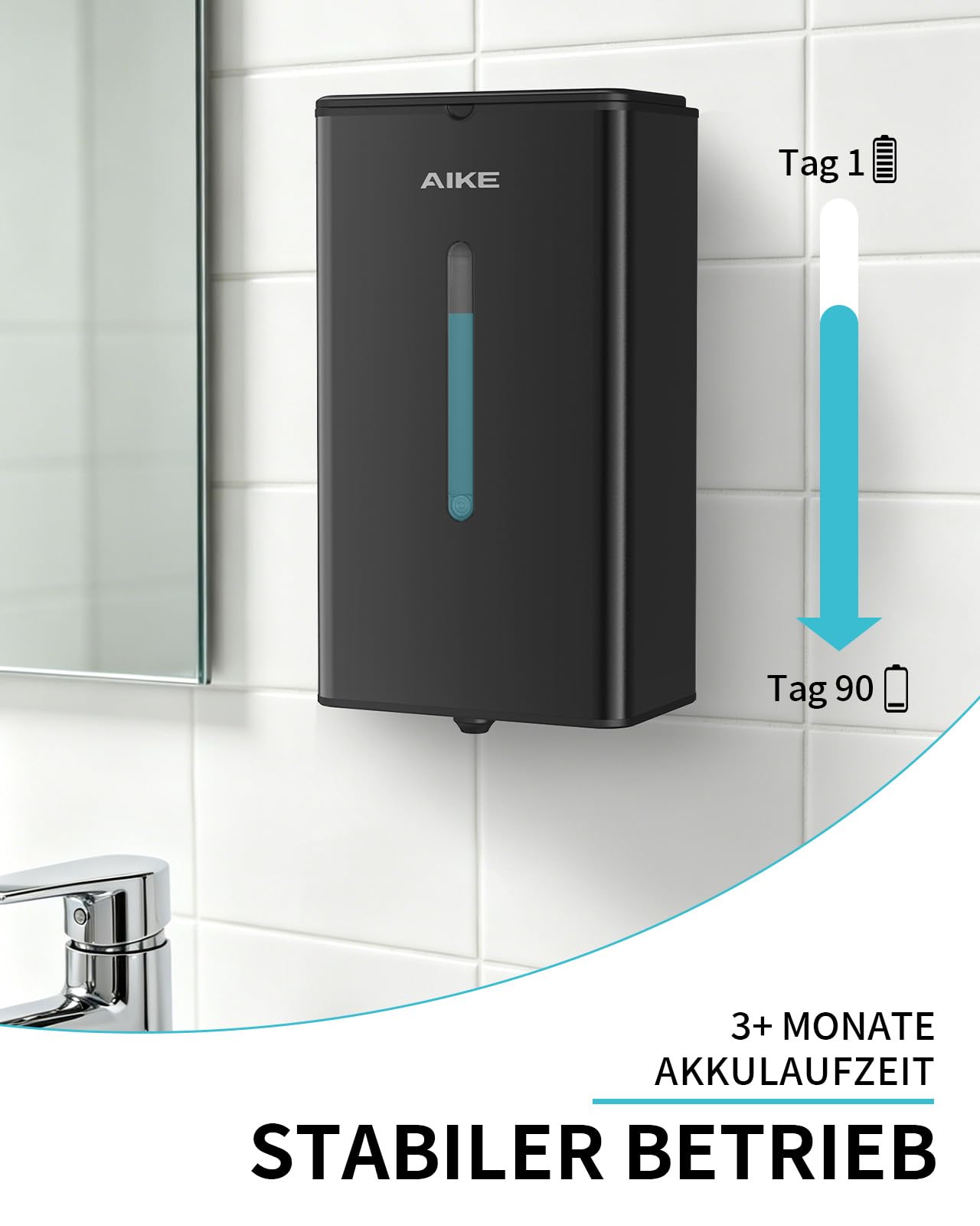 AIKE Square Automatischer Seifenspender Für Flüssigseife, 1000 ML Wandmontiert, Edelstahl-Optik, AK1207