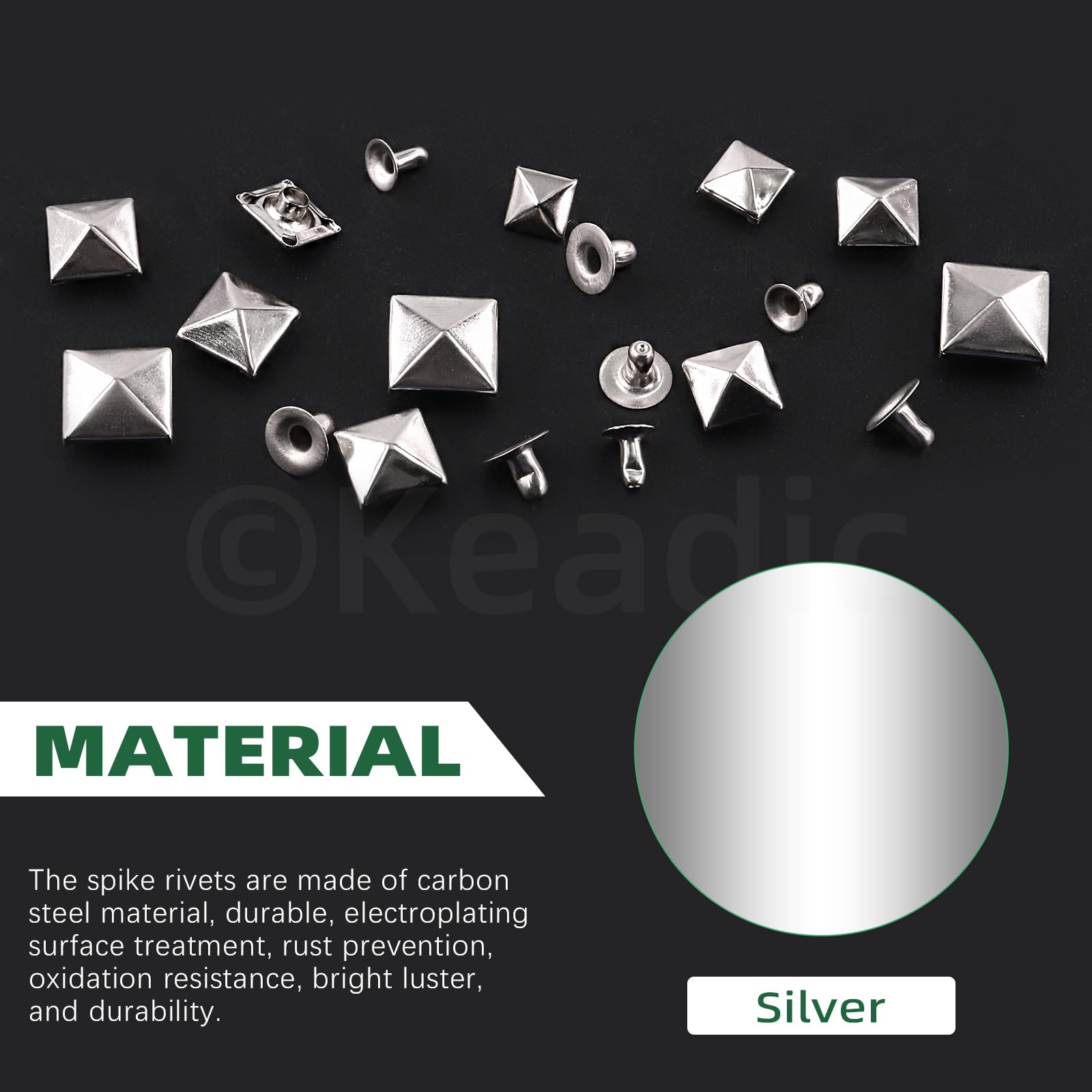 Keadic 300Pcs Silver Punk Spike Studs Assortment Set including Plastic Case - Image 3