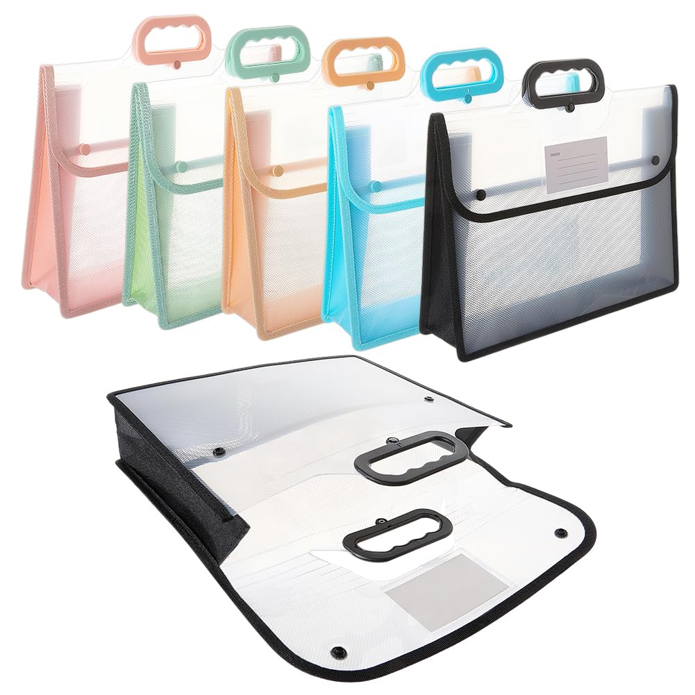 NBEADS 5 pezzi 5 colori camicia estensibile in plastica con manico, custodia trasparente portatile A4 per documenti con chiusura a pressione per ufficio casa o ospedale.