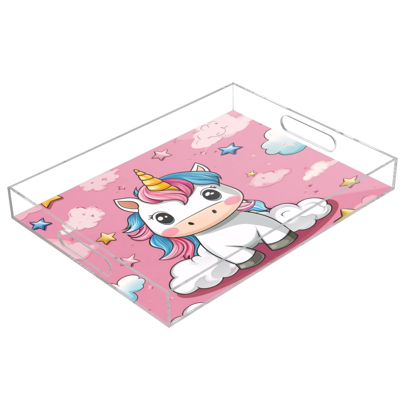 Msyxl Cute Cartoon Horse Serving Tray for Coffee Table, Decorative Acrylic Tray Cute Cartoon Horse Tray with with Handles for Breakfast, Ottoman, Countertop, 12x16 in