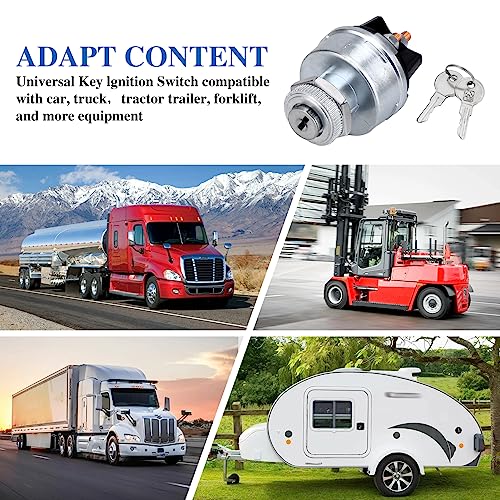 Ignition Key Switch,4-Position Universal Starter Key Ignition Switch 12v fit for Car, Forklift, Truck, Tractor, Trailer, Caterpillar, Agricultural,Construction Vehicles,Acc/Off/IGN/(Start)