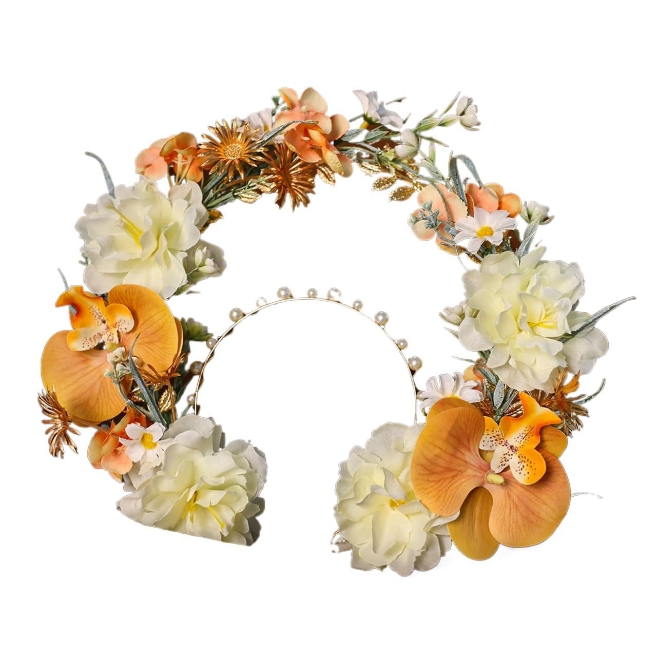 Haarreif mit künstlicher Blumenkrone Künstliche Blumenkrone for Frauen, Braut, Perle, Prinzessin, Haarband, Hochzeitsaccessoires(Color1)